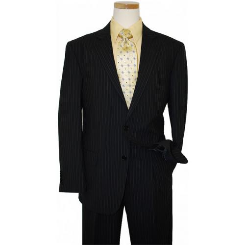 Ideal  by Zanetti Black with White Pinstripes Super 140's Wool Suit ML43602